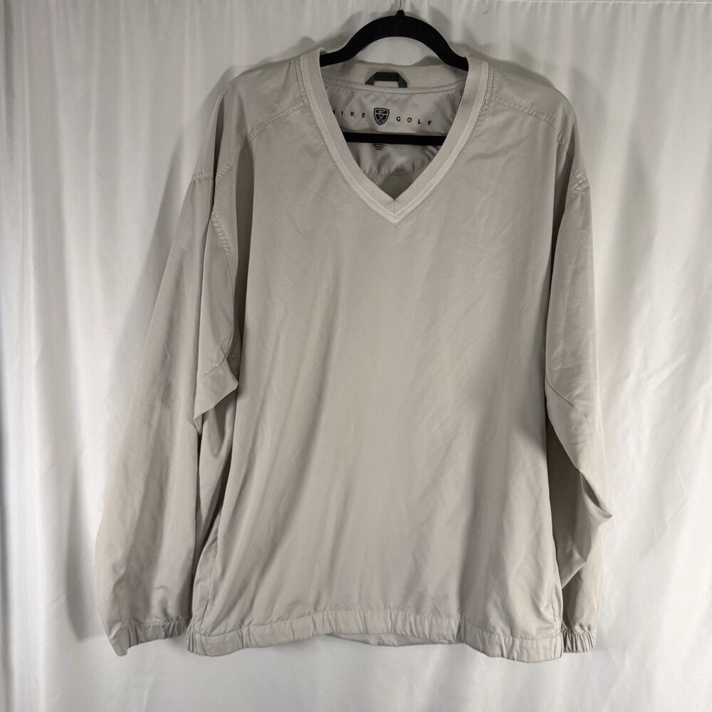 Nike Golf Windbreaker Men's XL White V-Neck Long Sleeve Pullover Golfing